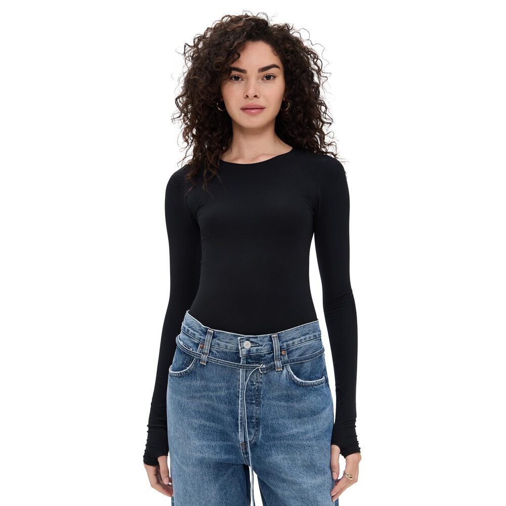 commando Women's Black Ballet Crewneck Thong Bodysuit Black One Size